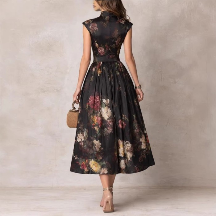 ✨Elegant Floral Satin Sleeveless Midi Evening Gown🌸