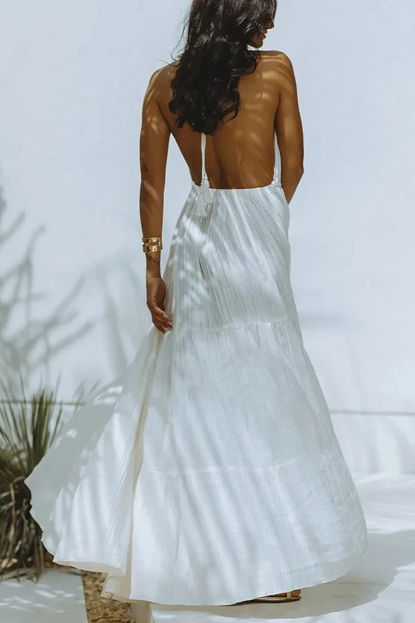 ✨ Solid Color Halter Deep V Backless Slit Maxi Dress ✨