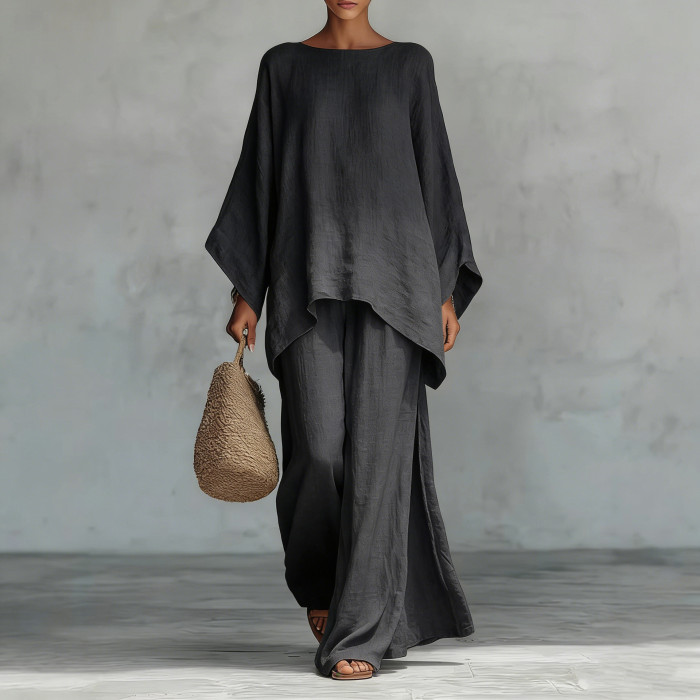 ✨ Elegant Batwing Sleeve Shirt & Wide Leg Pants 2 Piece Set ✨
