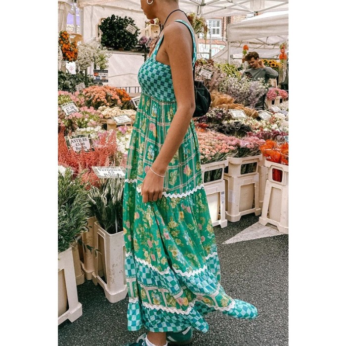 ✨Floral Print Backless Ruffle Boho Long Dress✨