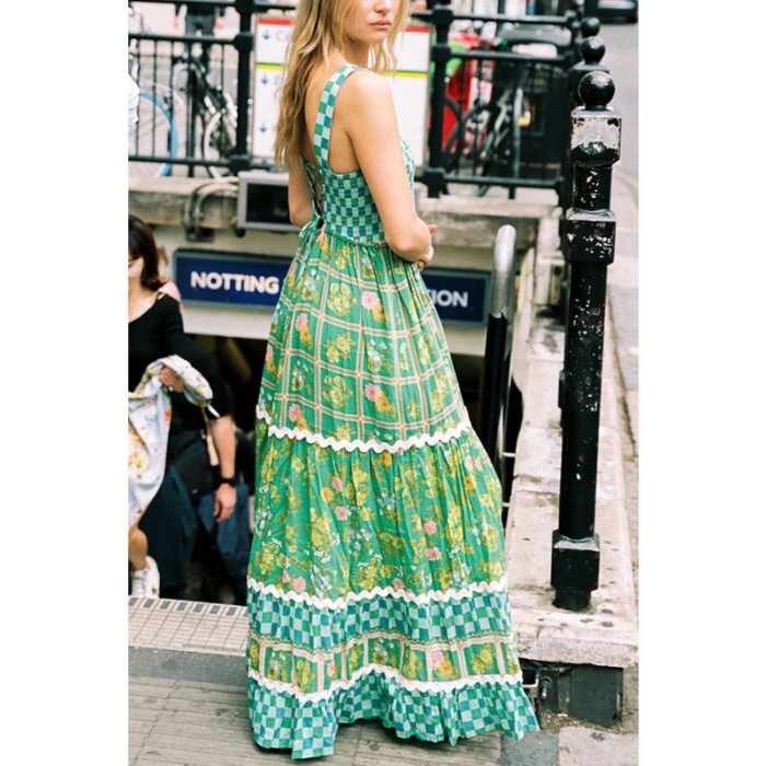 ✨Floral Print Backless Ruffle Boho Long Dress✨