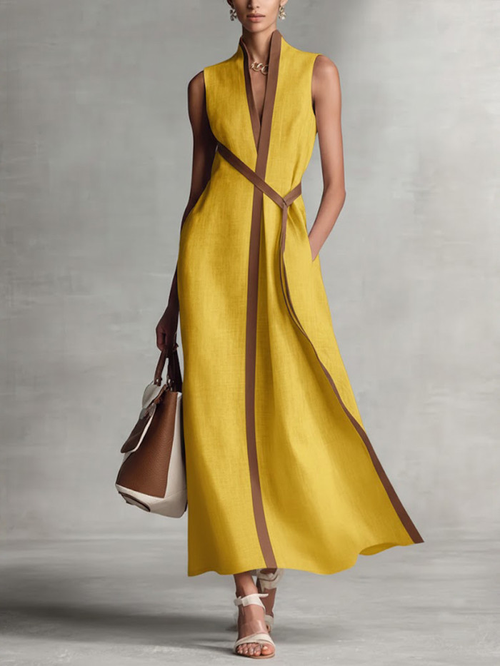 ✨Striped Print V Neck Sleeveless A-Line Maxi Dress✨