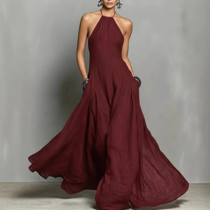 ✨Halter Backless Solid Color Maxi Dress🌙