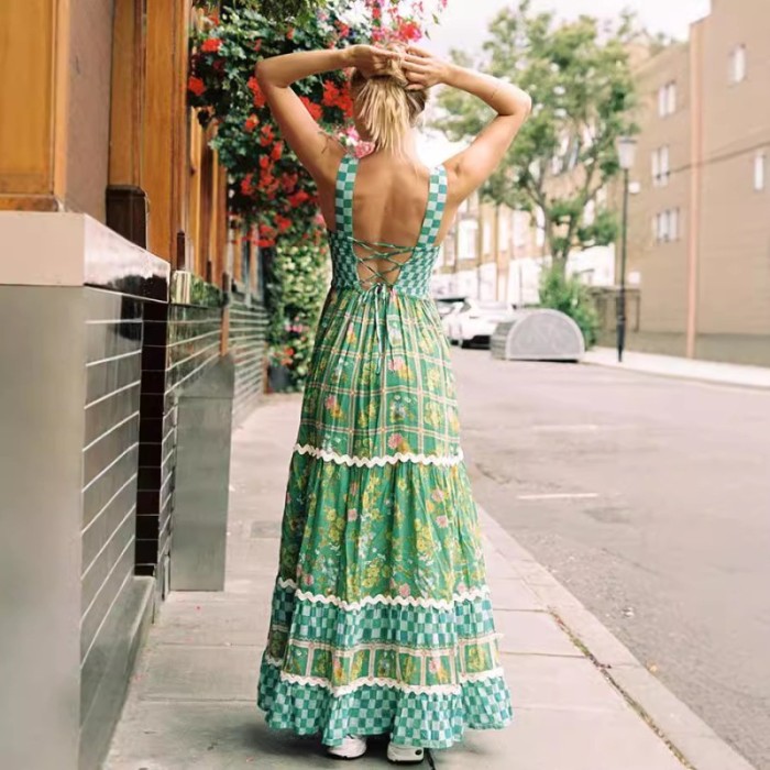✨Floral Print Backless Ruffle Boho Long Dress✨