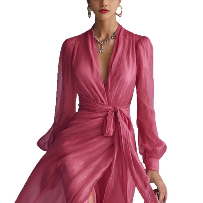 ✨Solid Color V-Neck Long Sleeve Maxi Dress🌙