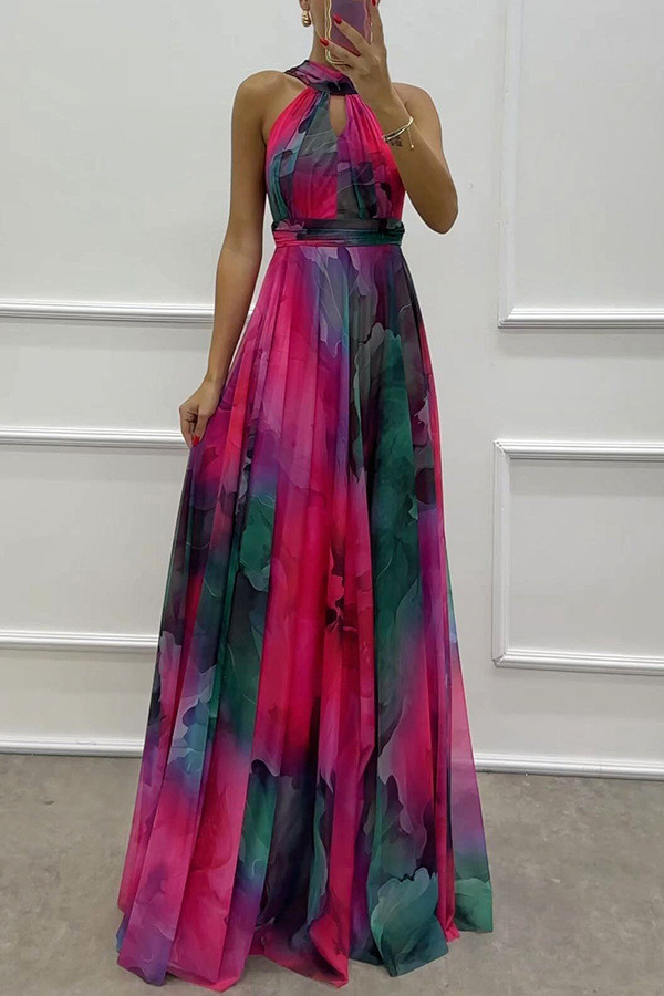 ✨ Halter Hollow Out Vintage Print High Waist Maxi Dress ✨