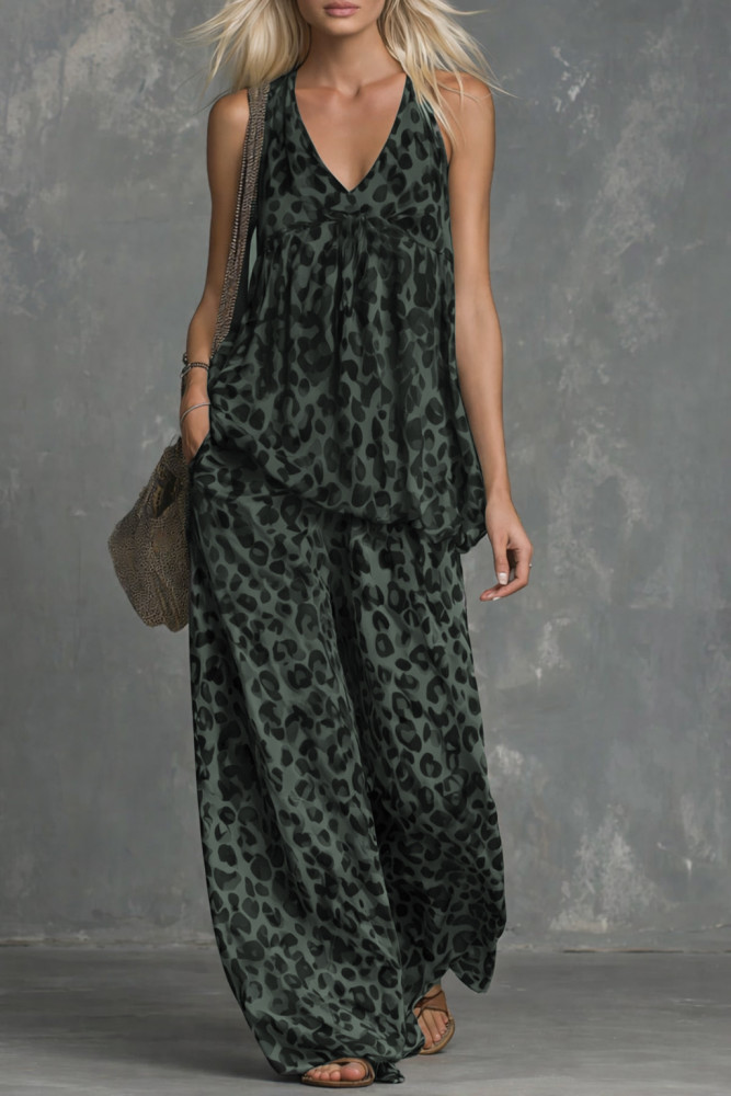 ✨ Leopard Print V-Neck Vest & Chiffon Pants Two-Piece Set ✨