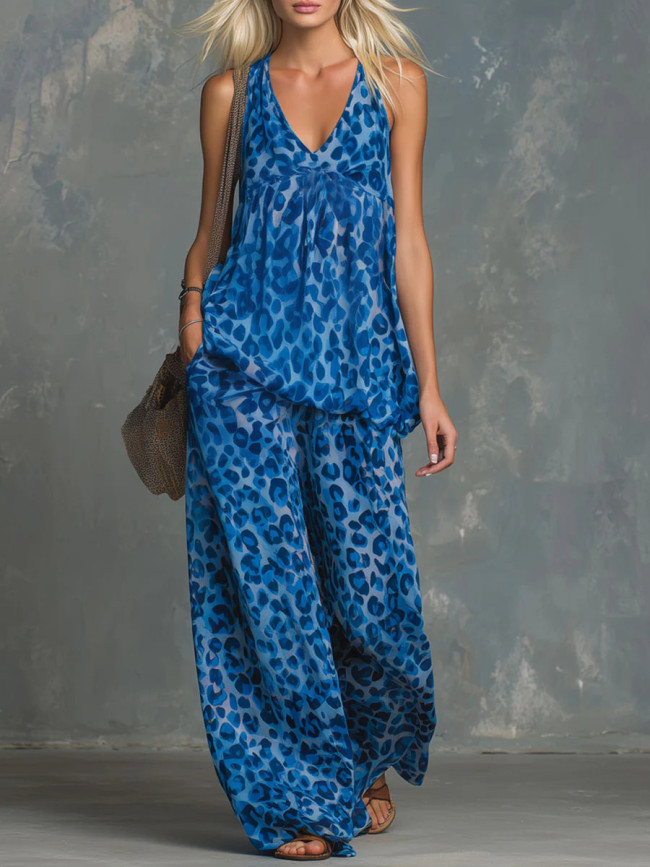 ✨ Leopard Print V-Neck Vest & Chiffon Pants Two-Piece Set ✨