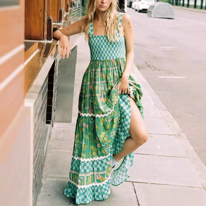 ✨Floral Print Backless Ruffle Boho Long Dress✨