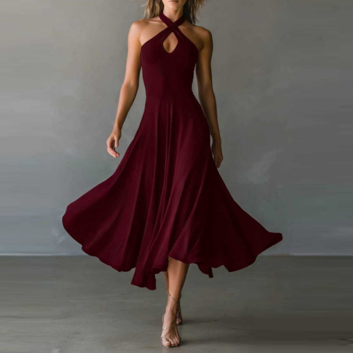✨Off Shoulder Sleeveless A-line Solid Maxi Dress✨