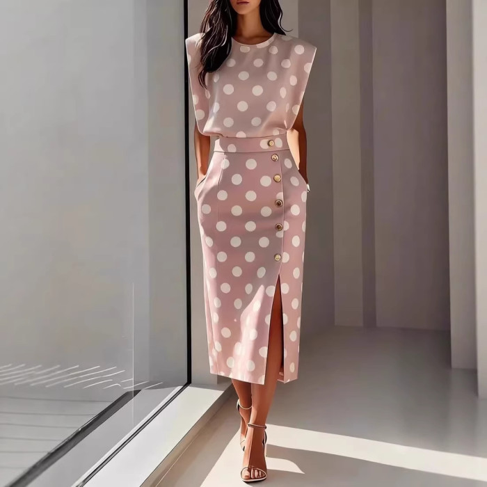✨Print Sleeveless O-Neck Vest & Long Skirt Two Piece Set🌷