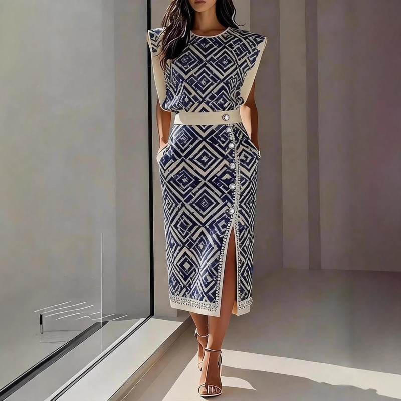 ✨Print Sleeveless O-Neck Vest & Long Skirt Two Piece Set🌷