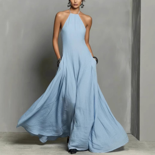 ✨Halter Backless Solid Color Maxi Dress🌙