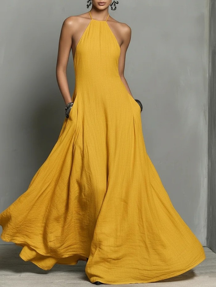 ✨Halter Backless Solid Color Maxi Dress🌙