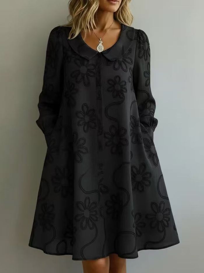 ✨Solid Shirt Collar Long Sleeve Button Midi Dress🤍