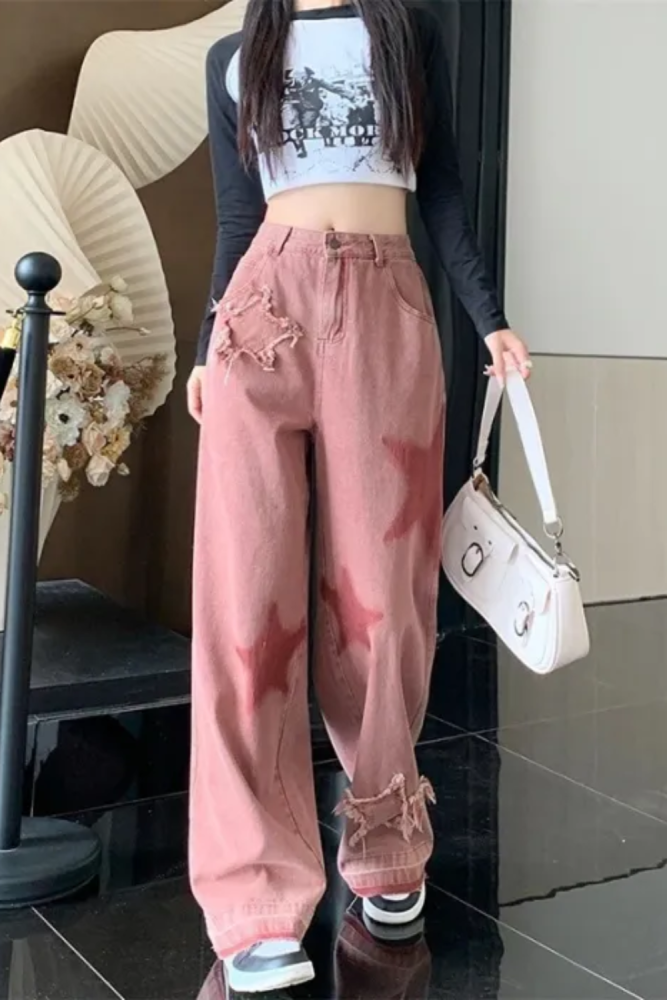 ✨Daily Casual Retro Five-Star Embroidery Raw Edge Jeans👖