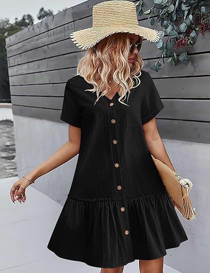 ✨Daily Casual & Weekend Single Breasted Ruffled Hem Short Sleeve Dress🌿