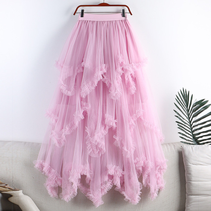 ✨Daily Party Fairy High Waist Irregular Mesh Cake Midi Skirt🧁