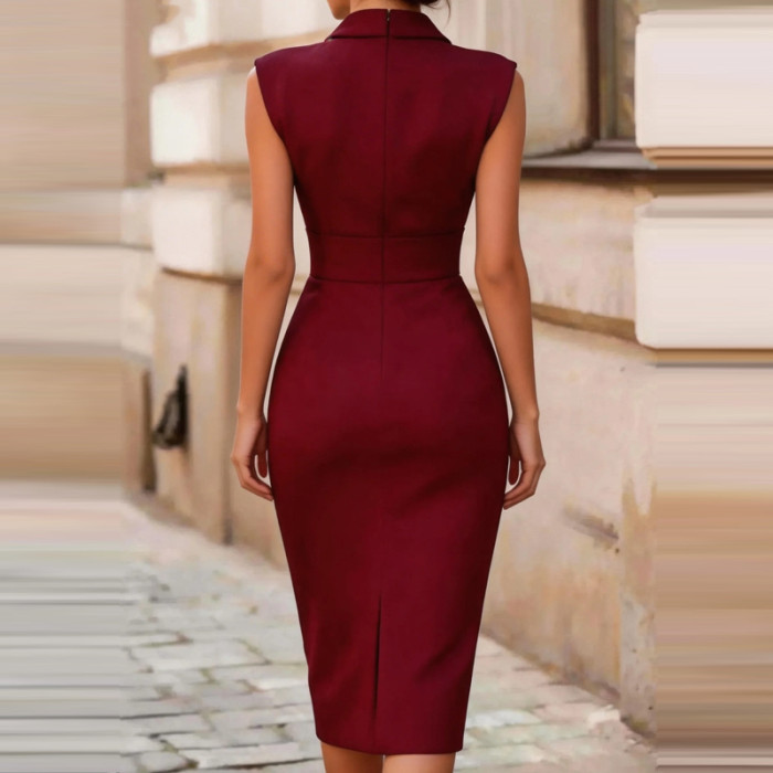 ✨Commute & Formal V-Neck Solid High Waist A-Line Dress🤎