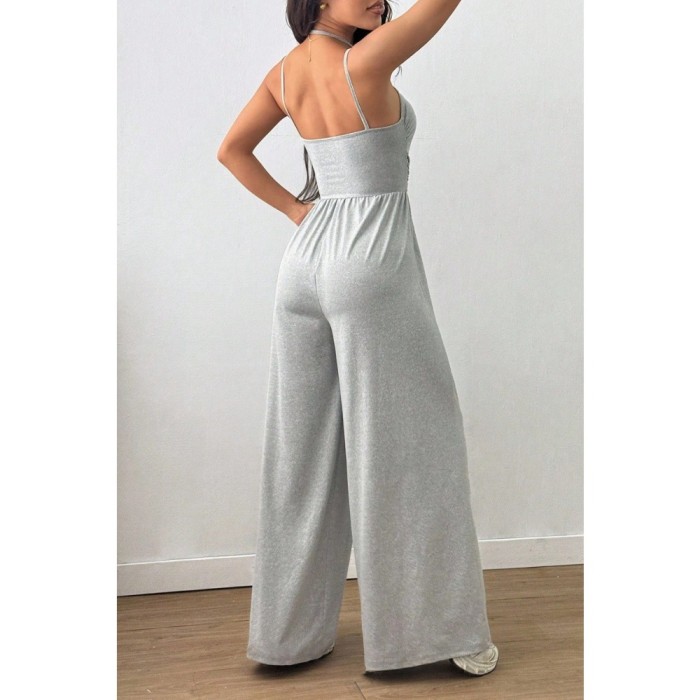 ✨Street & Daily Halter Neck Ruched Sleeveless High Waist Wide Leg Jumpsuit✨