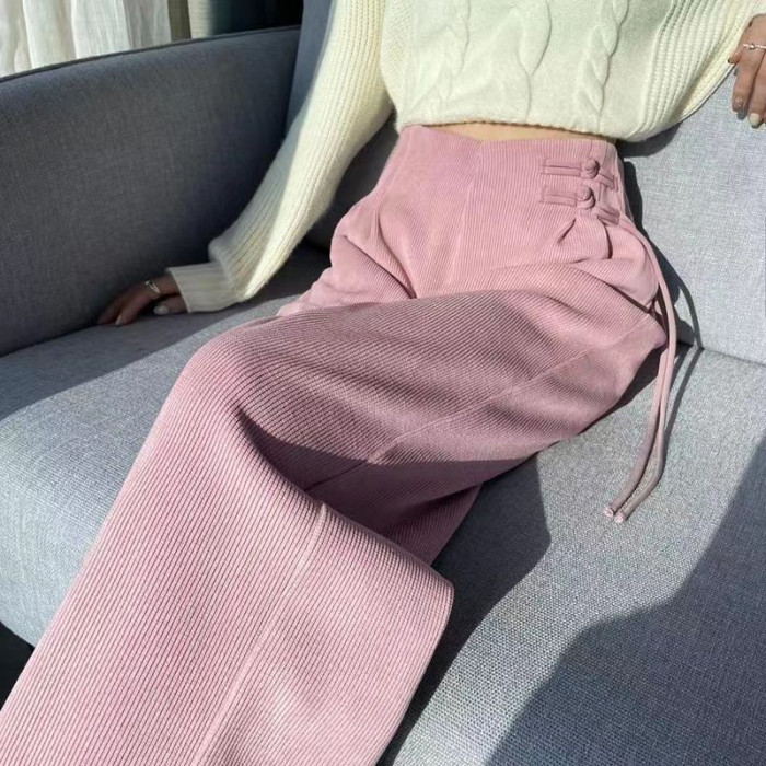 ✨Daily Casual Travel Buckle High Waist Draped Straight Wide Leg Pants🍃