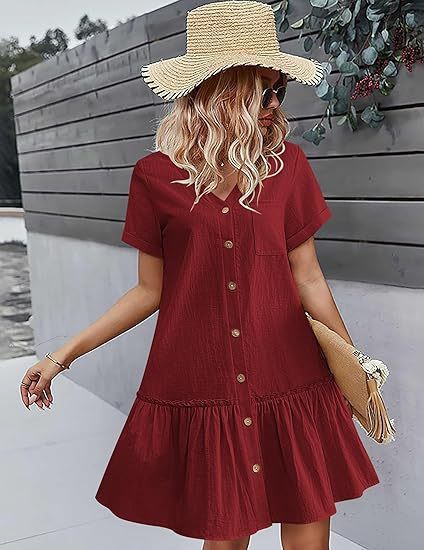 ✨Daily Casual & Weekend Single Breasted Ruffled Hem Short Sleeve Dress🌿
