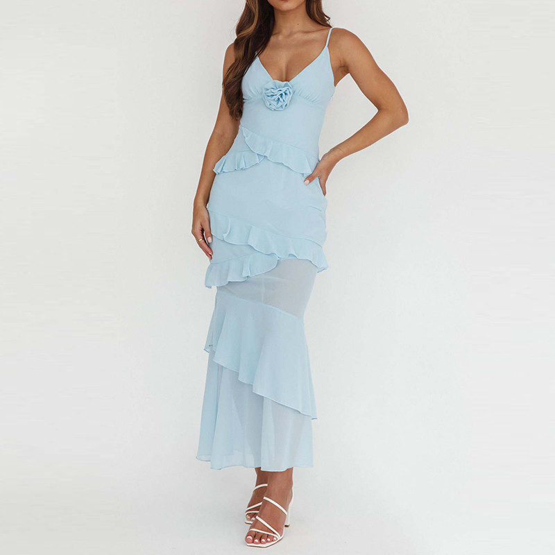 ✨Beach & Birthday V-Neck Chest Wrapped Hollow Suspender Long Dress🎂