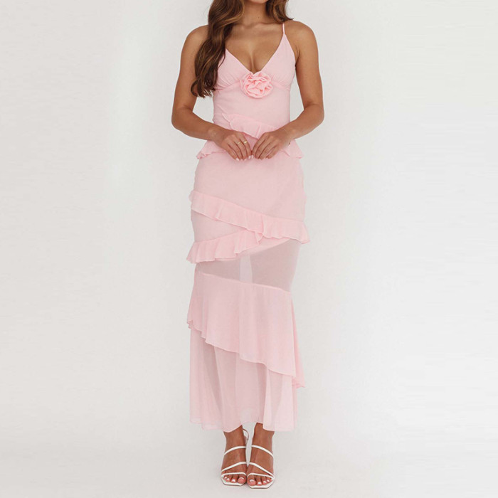 ✨Beach & Birthday V-Neck Chest Wrapped Hollow Suspender Long Dress🎂