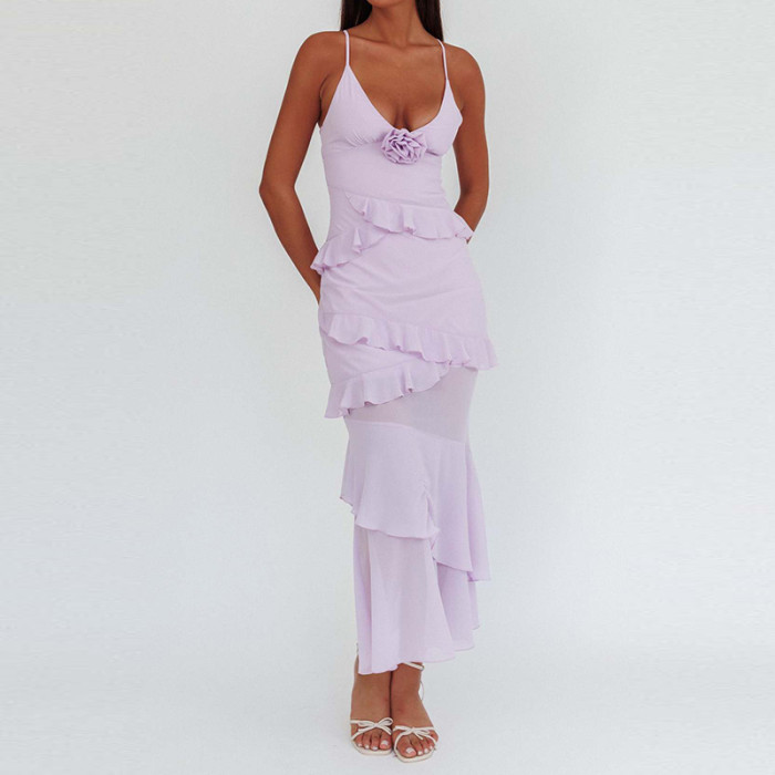 ✨Beach & Birthday V-Neck Chest Wrapped Hollow Suspender Long Dress🎂