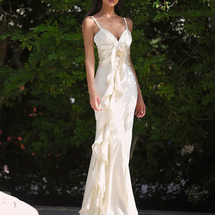 ✨Banquet & Cocktail V-Neck Ruffled Solid Sleeveless Long Dress🥂