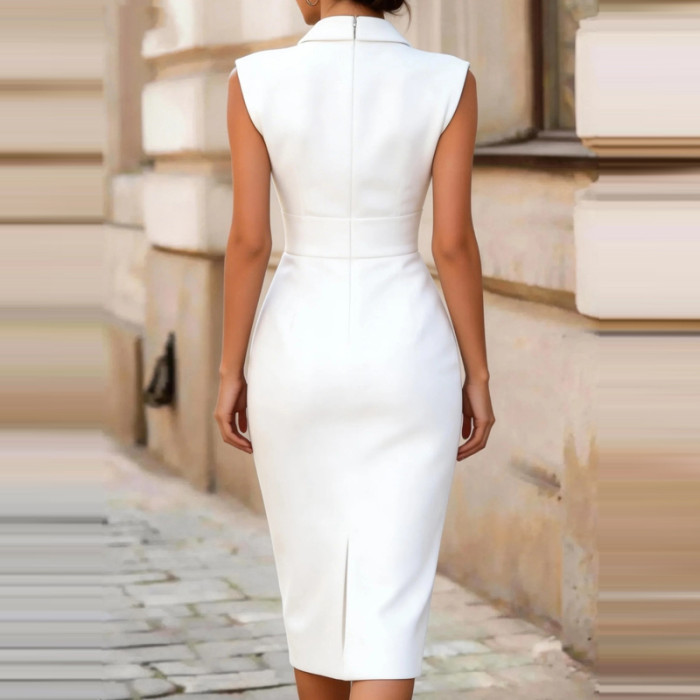 ✨Commute & Formal V-Neck Solid High Waist A-Line Dress🤎