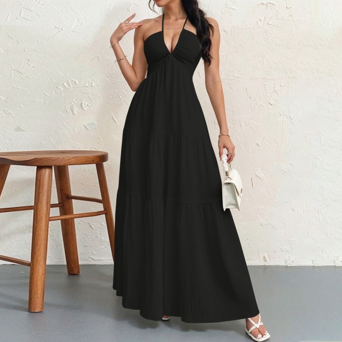 ✨Beach Vacation Bohemian Solid Halter Neck Suspender Maxi Dress🌴