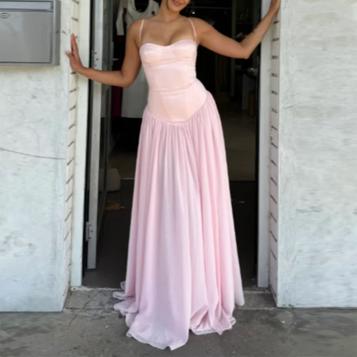 ✨Party & Daily Wrap Chest Backless Pleated Camisole Long Dress💖
