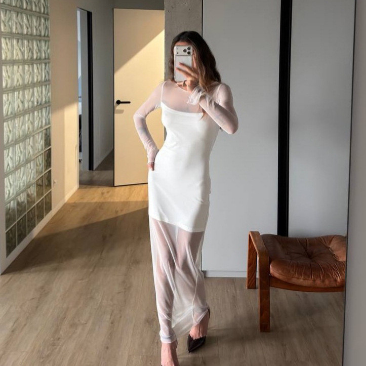 ✨Club & Party O-Neck Mesh Patchwork Perspective Maxi Dress🖤