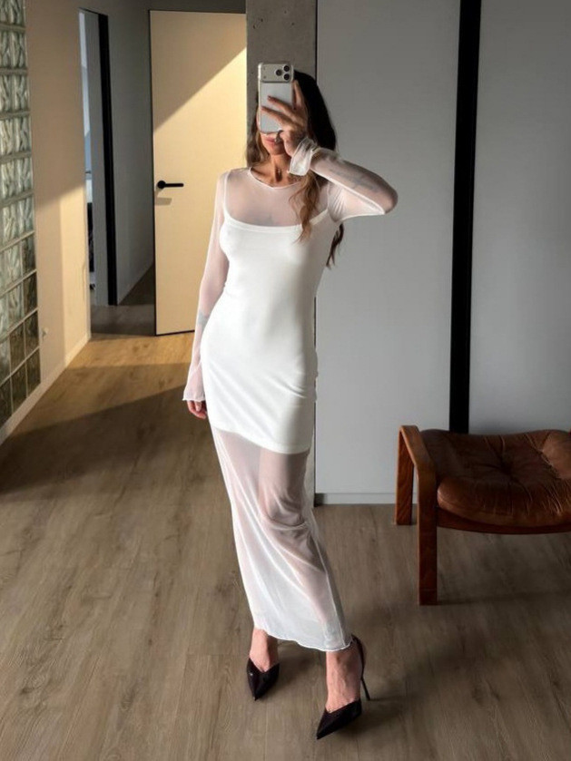 ✨Club & Party O-Neck Mesh Patchwork Perspective Maxi Dress🖤