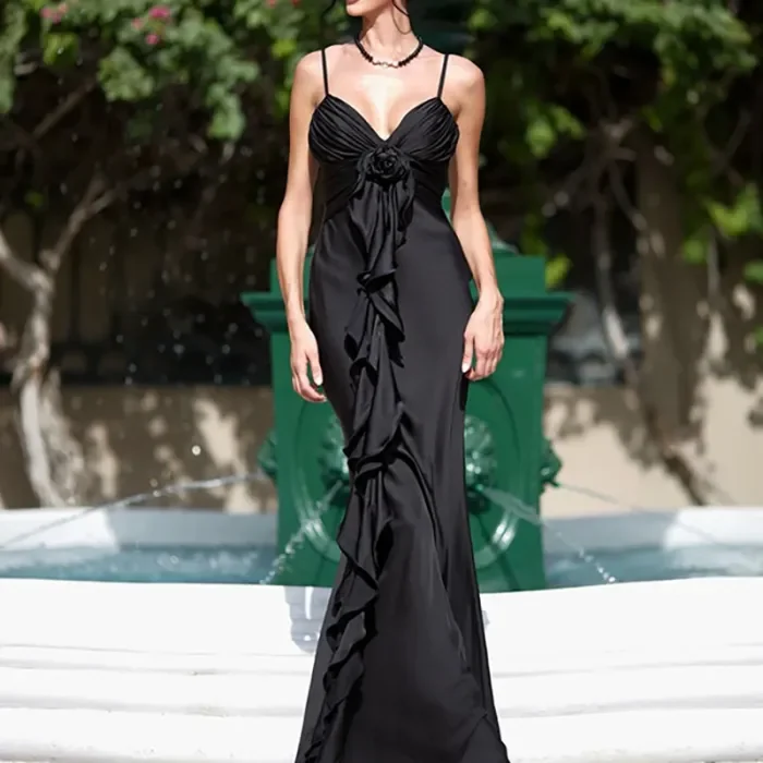 ✨Banquet & Cocktail V-Neck Ruffled Solid Sleeveless Long Dress🥂