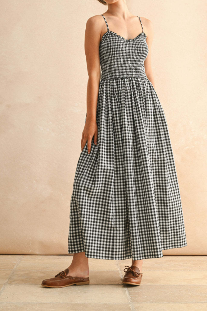 ✨Beach & Party Off Shoulder Plaid Print Suspender Maxi Dress🌿