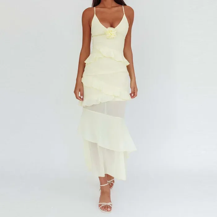 ✨Beach & Birthday V-Neck Chest Wrapped Hollow Suspender Long Dress🎂