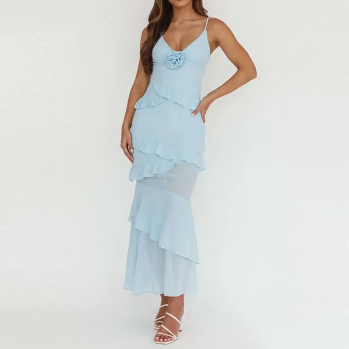 ✨Beach & Birthday V-Neck Chest Wrapped Hollow Suspender Long Dress🎂