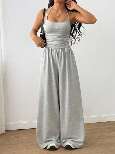 ✨Street & Daily Halter Neck Ruched Sleeveless High Waist Wide Leg Jumpsuit✨