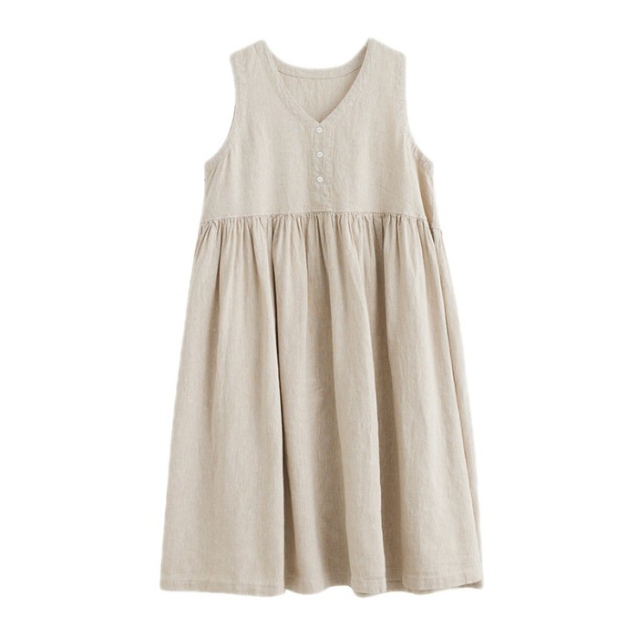 ✨Daily Casual & Summer V Neck Button Down Cotton Linen Sleeveless Midi Dress🌿
