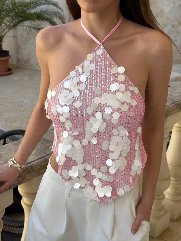 ✨Street & Party Halter Backless Sequin Suspender Sleeveless Slim Top✨