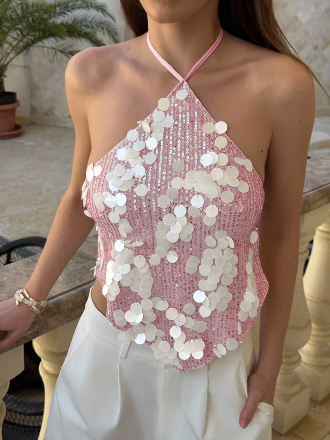 ✨Street & Party Halter Backless Sequin Suspender Sleeveless Slim Top✨