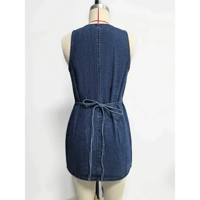 ✨Party & Club Vintage Sleeveless V-Neck Button Down Denim Mini Dress🌼