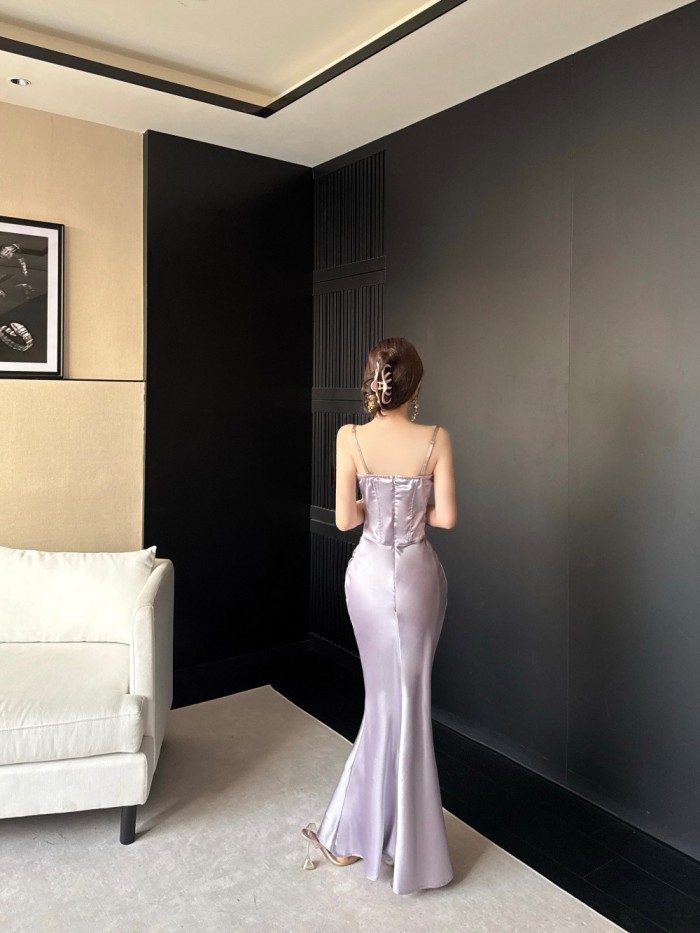✨Birthday & Party Draped Patchwork Off Shoulder Suspender Wrap Hip Long Dress💫