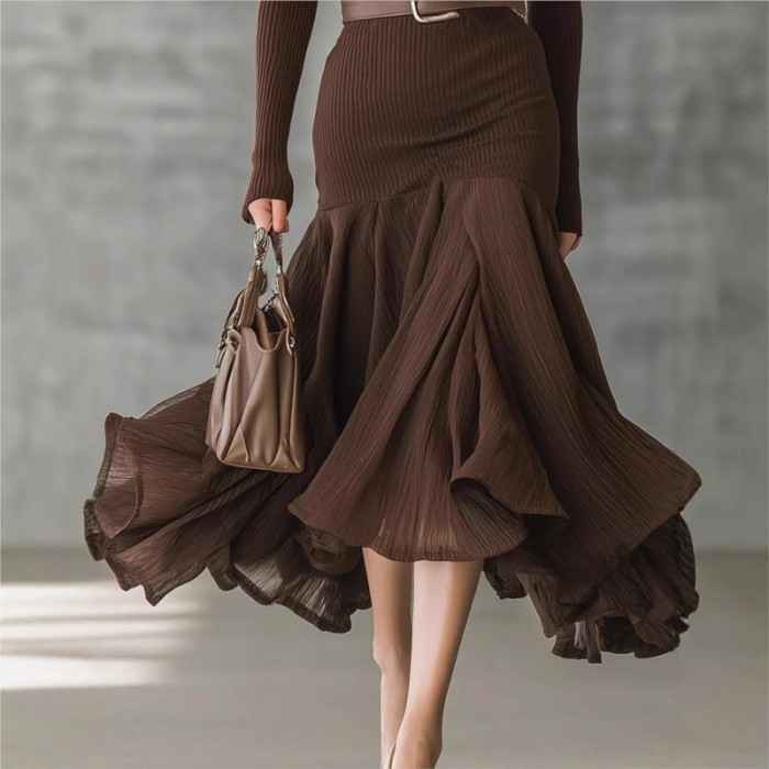 ✨Formal & Party Brown Ribbed Knit Surplice V Neck Midi Dress🤎