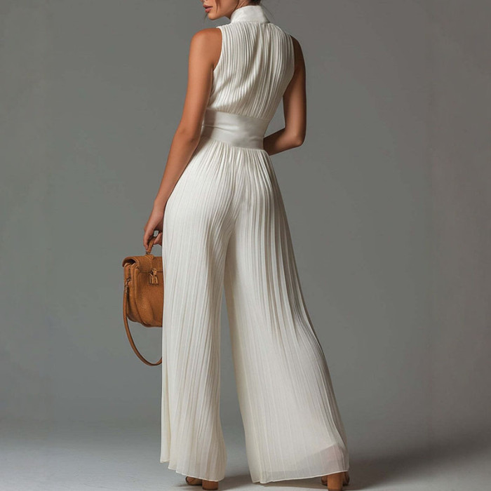 ✨Vacation & Party Deep V Neck Hollow Zip Sleeveless Wide Leg Jumpsuit🖤