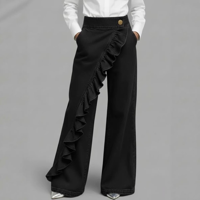 ✨Daily & Street High Waist Asymmetrical Ruffle Wide Leg Denim Pants🌿