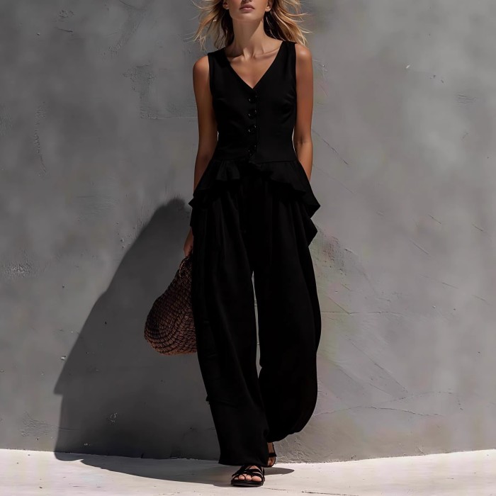 ✨Vacation & Daily Vintage Linen Blend Sleeveless Vest Wide Leg Pants Set🌿