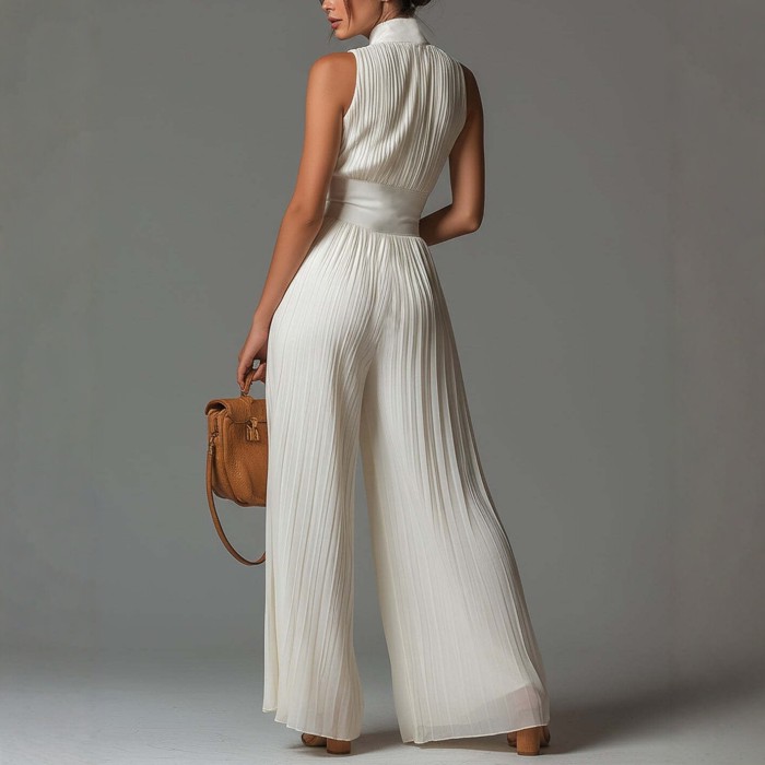 ✨Vacation & Party Deep V Neck Hollow Zip Sleeveless Wide Leg Jumpsuit🖤